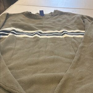 Basic Editions Men's Olive Sweater with Navy and White Stripes